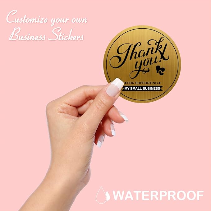 Custom Logo Stickers for Business, Personalised Logo Labels, Waterproof, Perfect for Branding & Packaging (Brushed Gold)