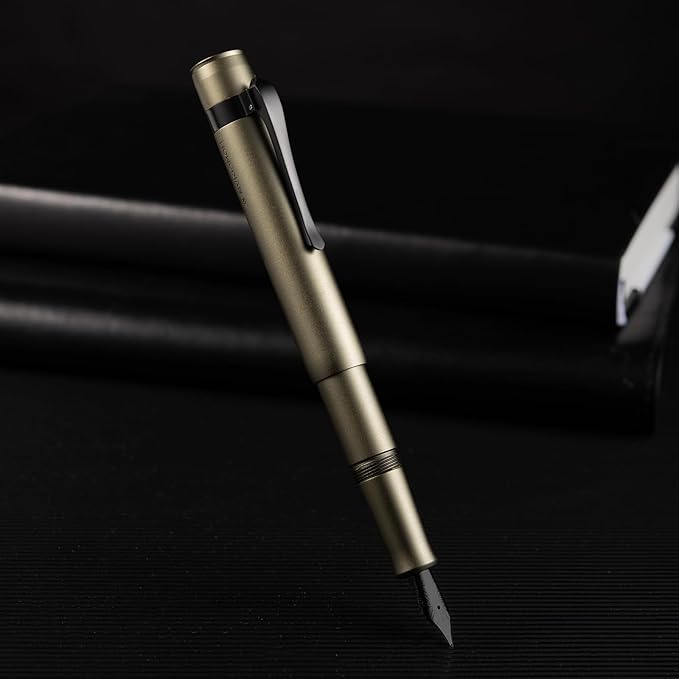 Hongdian M2 Black Forest Mini Fountain Pen, Long Blade Nib & Sleek Shape Aluminium Short Pocket Travel Pen (Army Green)