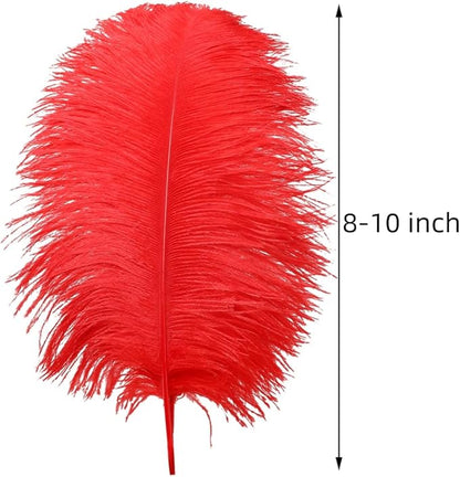 Ballinger Red Ostrich Feathers Bulk - 24Pcs 8-10inch Feathers for Crafts,Party Centerpieces,Wedding and Home Decor