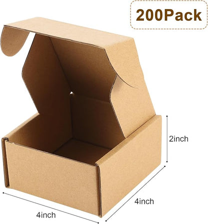 Qilery 200 Pcs Shipping Boxes Cardboard Gift Corrugated Cardboard Brown Boxes Mailer Packaging for Mailing Small Business Present (4 x 4 x 2 Inches)
