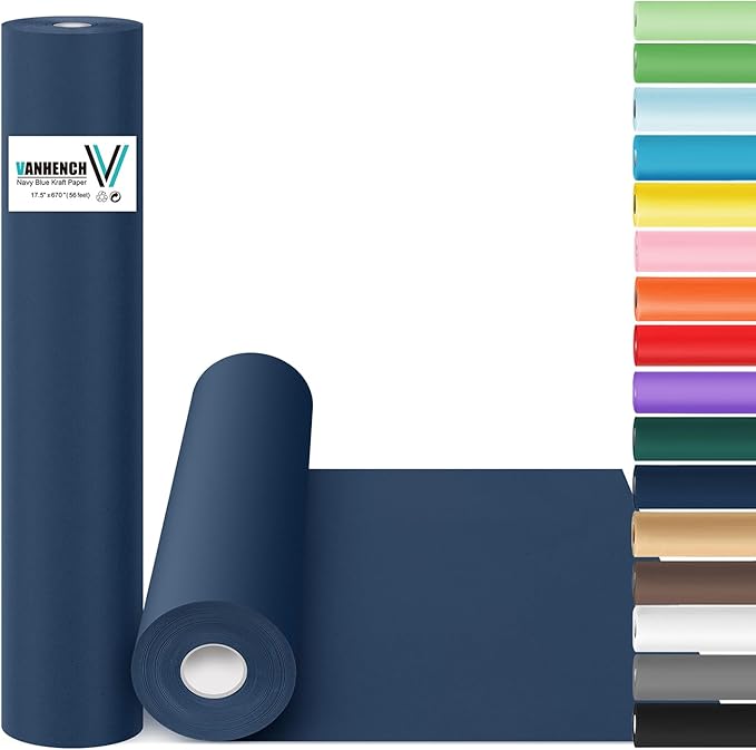 Vanhench Navy Blue Wrapping Paper 17.5"×963" (80 1/4FT), Birthday/Fathers Day Wrapping Paper, Art Craft Paper, Bouquet Flower Poster, Blue Bulletin Board Paper 80GSM55LB