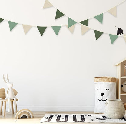 Oudain 15.5 ft Pennant Banner Flags, 2 Pcs Nursery Garland Triangle Bunting Flag Baby Banner for Nursery Decor Baby Birthday Boho Wedding Shower Party Event, Each 7.75 ft (Fresh Natural Color)