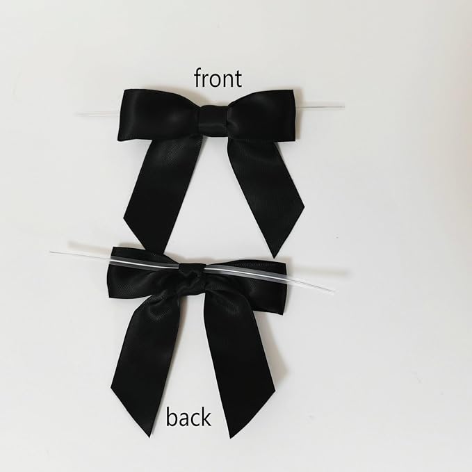 50pcs 3-1/2" Black Satin Ribbon Bows with Twist Ties Giant Bows for Fathers' Day 7th of July Gift Packing&Wrapping (Black)