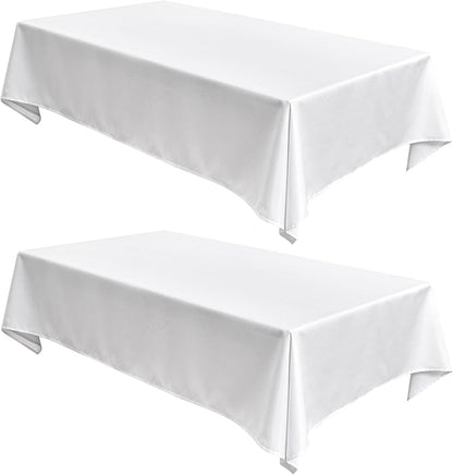 Fitable Faux Linen Tablecloths Rectangle 60 x 102 Inch - 2 Pack Textured Table Clothes for 6 Foot Tables, White Faux Burlap Kitchen Table Covers for Wedding, Party, Farmhouse, Banquet, Dining