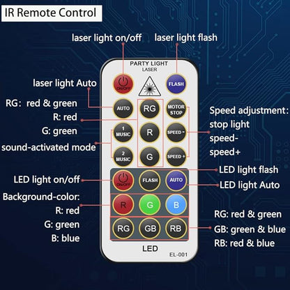 Mini Party Lights Dj Disco Strobe Stage Lights Sound Activated Laser Llights Projector with Remote Control for Parties Bar Birthday Wedding Holiday Event Live Show Xmas Decorations