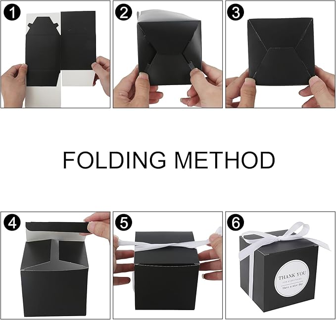 COTOPHER Small Gift Boxes 60 Pack 4x4x4 inches Black Gift Boxes with Lids for Gifts, Crafting, Wedding Party Favor, Cupcake Boxes, Candy, Bridesmaids Proposal Box with Ribbons and Stickers (Black, 60)