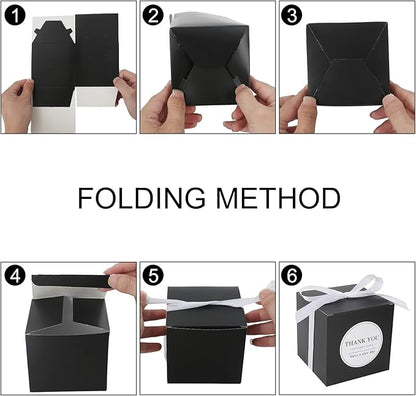 COTOPHER Small Gift Boxes 60 Pack 4x4x4 inches Black Gift Boxes with Lids for Gifts, Crafting, Wedding Party Favor, Cupcake Boxes, Candy, Bridesmaids Proposal Box with Ribbons and Stickers (Black, 60)