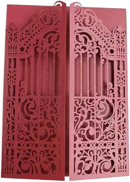 MillaSaw Burgundy Fence Laser Cut Wedding Invitation Card For Marriage Valentine Birthday Party 25 Sets (burgundy, 4.9"x7.1")