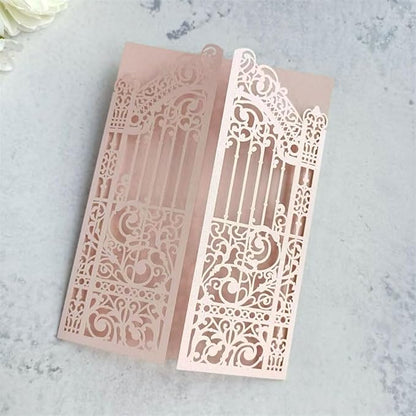 MillaSaw Soft Pink Laser Cut Gate Invitation for Wedding Bridal Shower Birthday Quinceanera Invitation 25 Sets (soft pink, 4.9"x7.1")