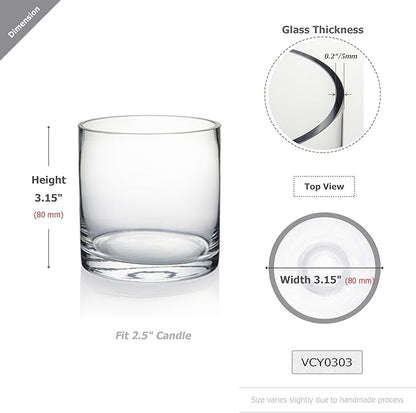 WGV Tea Light Votive Candle Holder 3x3, Clear Tiny Cylinder Glass Vase, Small Planter Terrarium for Home Accent Decor, 6 Pieces