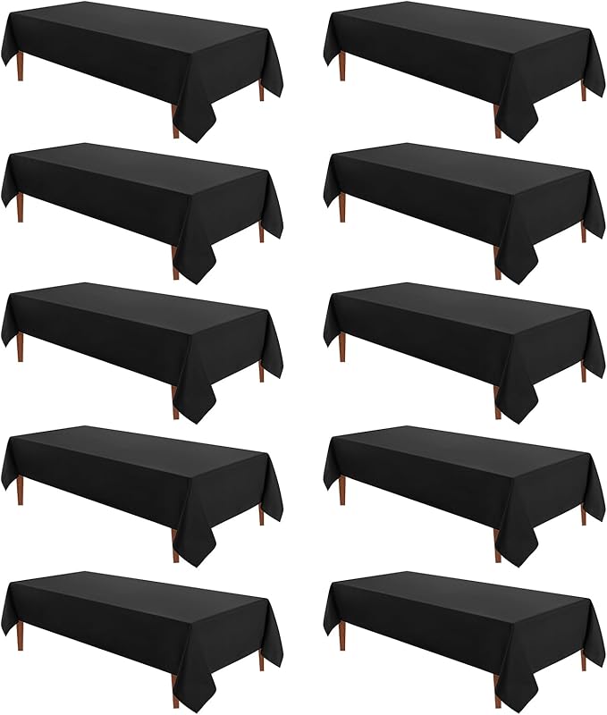 VidaFete Tablecloth 60 * 120inch 10pack Rectangle Table Cloth Polyester, Stain Wrinkle Resistant Dining Table Cover for Kitchen Dinning Party Wedding Rectangular Tabletop Buffet Decoration(Black)