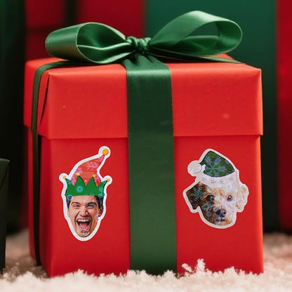 callie Personalized Christmas Stickers with Photo Face, Custom Waterproof Glitter Xmas Labels for Crafts Cards Envelope Seal Party Decor, 12pcs