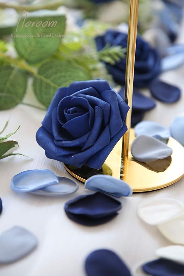 Floroom 500pcs Rose Petals Dusty Blue Navy Faux Silk Flower Petals for Wedding Flower Girl Basket Aisle Scatter Dinner Table Centerpieces Party Confetti Decoration Romantic Night Home Decor