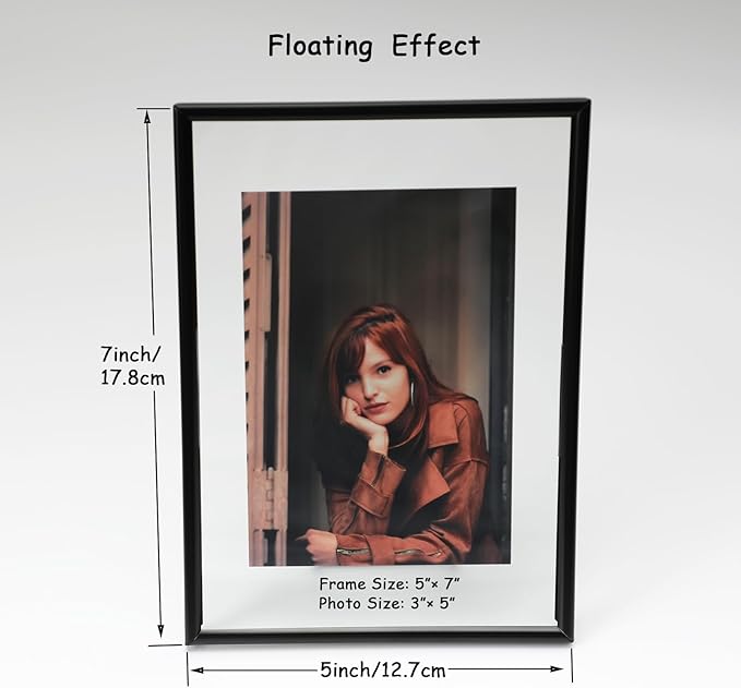 Black Floating Frame (5"x7",Vertical) with Romantic Heart, For Picture Sizes 4x6,3x5, 2x3, Tabletop Shelf Photo Frame, Classy Gift For Festival, Home or Wedding…