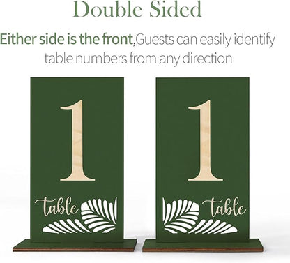Wooden Table Numbers 1-25,3.2x5.8 Inch Double Sided Rustic Olive Green Wedding Table Number Signs with Wooden Base,Wedding Centerpieces for Banquet Restaurant Party Decor(Olive Green, 1-25)