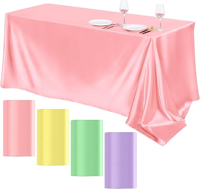 TURSTIN 4 Packs Pastel Rainbow Satin Tablecloth 102 x 58 Inch Overlay Satin Table Cover Rectangle Bright Silk Tablecloth Smooth Fabric Table Decoration for Wedding Banquet Party Events