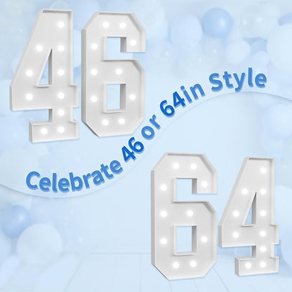 imprsv Marquee Numbers Large 46th-Birthday Decorations: 4ft Light Up Number Party Decor 46 Year Old 64th Birthday Decoration Backdrop 64 Anniversary Cardboard Big Mosaic Balloon Frame Number 46
