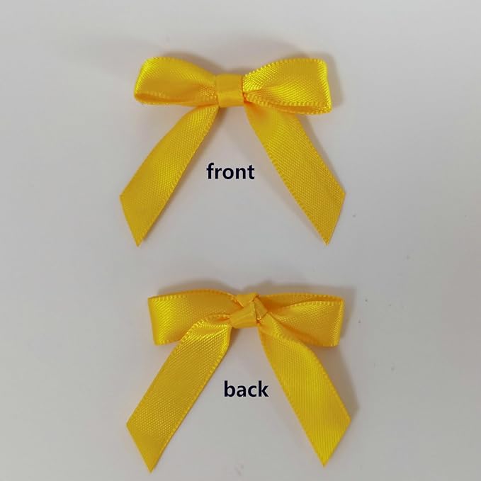 50pcs 1-1/2" Mini Yellow Satin Ribbon Bows Without Twist Ties for Crafts Gift Wrapping Packing Christmas Decoration (Yellow)