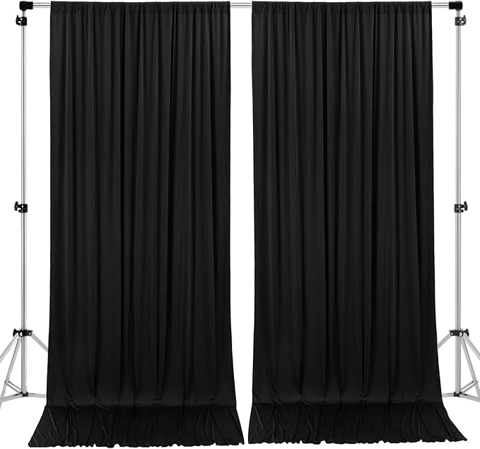 AK TRADING CO. 10 feet x 10 feet IFR Polyester Backdrop Drapes Curtains Panels with Rod Pockets - Wedding Ceremony Party Home Window Decorations - Black (Pack of 12)