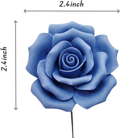 6 pcs Handmade Ceramic Roses,Featuring Vibrant Colors and Intricate Petal Details Floral Decorations ，Ceramic Floral Decorations（Blue）