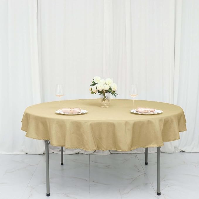 Efavormart Round Tablecloth, 70 Inch Stain & Wrinkle Resistant Washable Table Cloth, Decorative Polyester Fabric Table Cover for Banquet, Wedding, Dining- Champagne