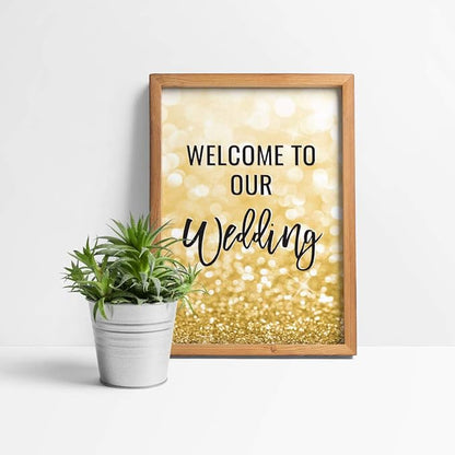 Andaz Press Extra Large Wedding Easel Board Party Sign, 12x18-inch, Glitzy Faux Gold Glitter, Welcome to Our Wedding, 1-Pack