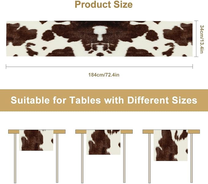 Cow Skin Print Table Runner, Safari Wildlife Brown Country Farm Cowhide Pattern Cotton Linen Rustic Cottage Table Runner for Dinning Home Party Holidays Home Setting, 13x60 Inch