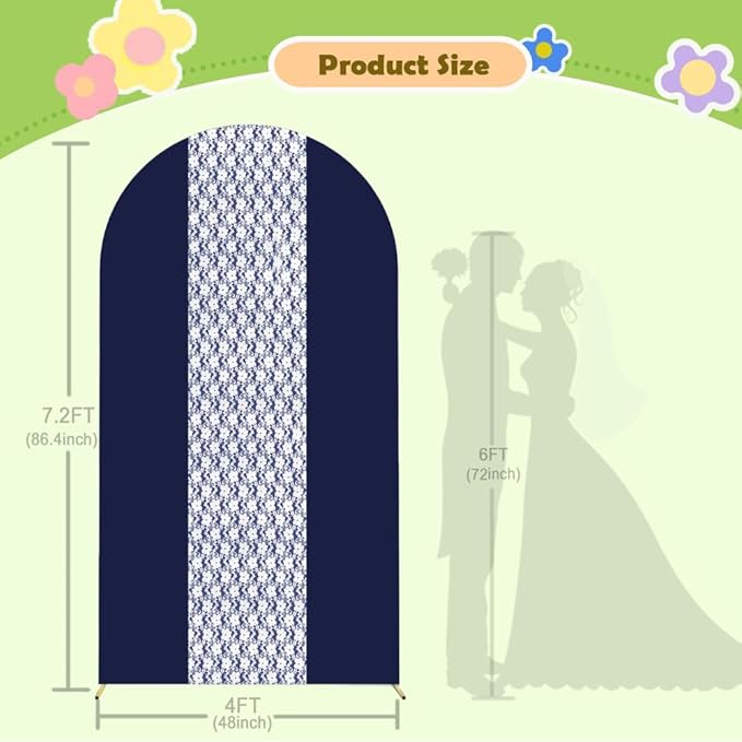 Navy Blue Arch Cover 7.2ft Lace Arched Backdrop Cover Dark Blue Chiara Arch Frame Back Drop Cover Spandex Wedding Arch Stand Fabric Navy Rustic Vintage Party Baby Shower Birthday Decorations