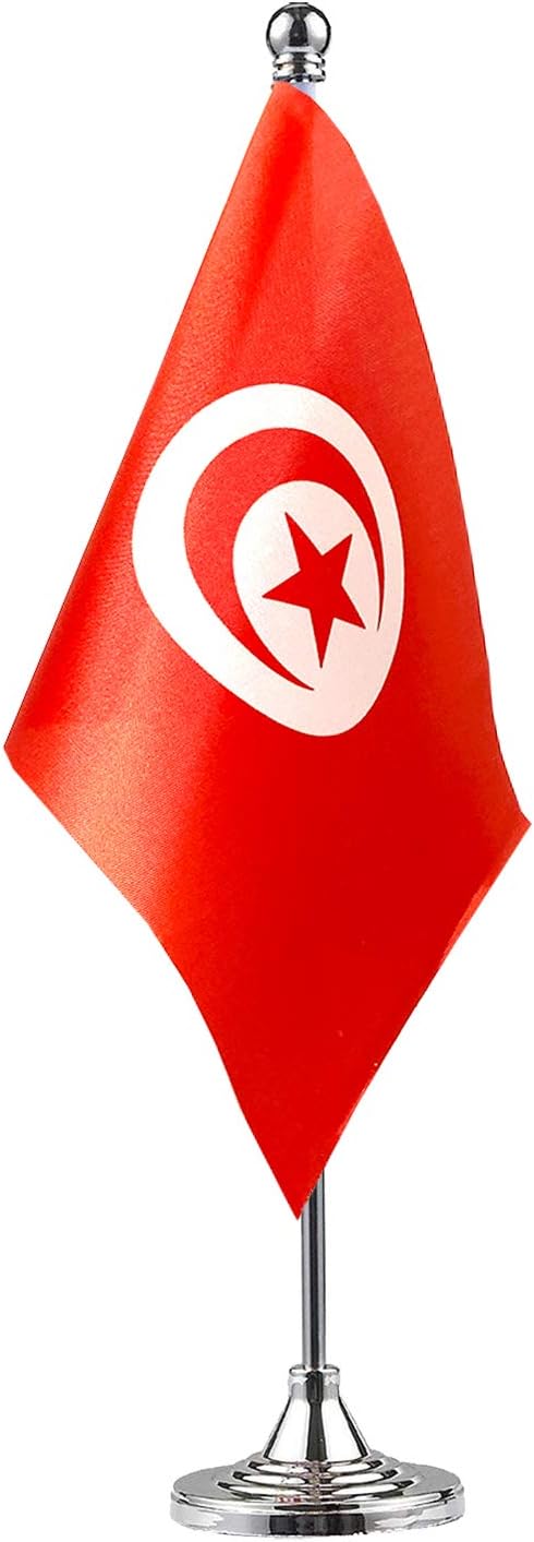 GentleGirl.USA Tunisia Table Flags,Stick Small Mini Tunisian Flag Office Desk Flag on Stand with Stand Base, International Festival Decoration,Tunisian Theme Party Decoration,Home Desk Decoration
