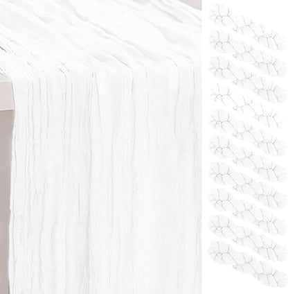10 Pack White Cheesecloth Table Runner 35x120 Inch 10Ft Rustic Gauze Cheese Cloth Thanksgiving Table Runner Sheer Cheesecloth Table Runners for Wedding Party Bridal Shower Decoration