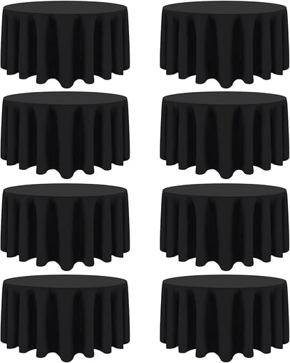 8 Pack Black Round Tablecloth 108 Inch Black Table Cloth Stain and Wrinkle Resistant Round Tablecloths Reusable and Washable Polyester Fabric Table Covers for Buffet Wedding Party and Banquet