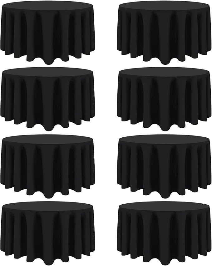 8 Pack Black Round Tablecloths 90 Inch Black Table Cloth Stain and Wrinkle Resistant Reusable and Washable Polyester Fabric for Buffet Wedding Party and Banquet