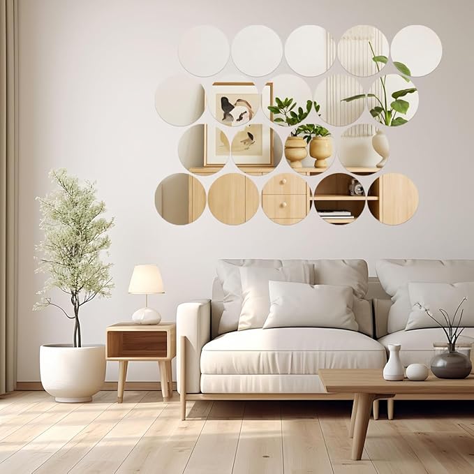 18 Pack Round Mirror Trays, Non Glass Acrylic Round Mirror Centerpieces for Wedding Tables Candle Plate Circle Mirrors Wall Mirror Tiles for Centerpieces Crafts Christmas Decorations (8inch,10inch)