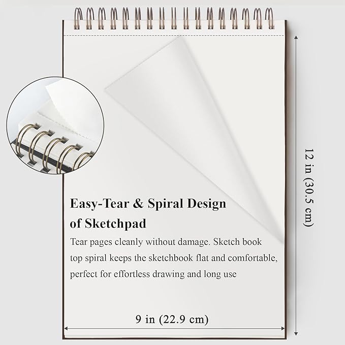 9" x 12" Sketch Book, Top Spiral Bound Sketch Pad, 2 Packs 100 Sheets Each (68lb/100gsm), Acid Free Art Sketchbook Artistic Drawing Painting Writing Paper for Kids Adults Beginners Artists