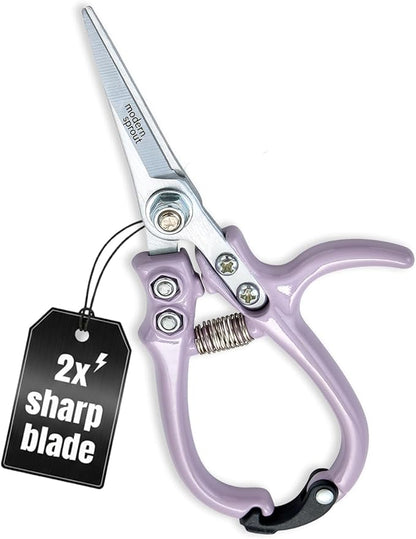 Modern Sprout Pruning Shears - Herb Snipping Scissors- Lightweight Gardening Tools W/Easy Lock - Flower Cutter Garden Shears - Carbon Steel Blade + Reusable Holster (Lavender, 1-Pack)