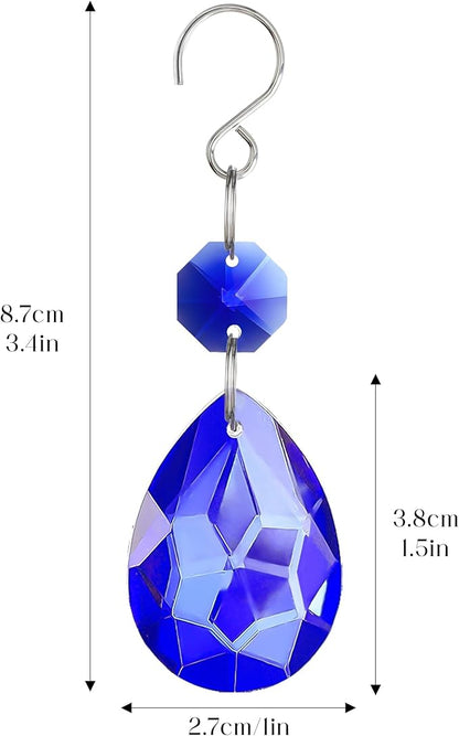 H&D HYALINE & DORA 3Inch Crystal Suncatcher Bauhinia Prisms Pendants 10Pcs Chandelier Crystals Replacement Hanging Sun Catcher Beads for DIY Arts Crafts Decor (Blue)