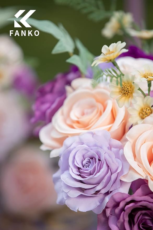 FANKO Rose Artificial Flowers Combo for DIY, Fake Purple Rose Artificial Silk Flowers with Greenery, Real Looking Artificial Faux Flowers for Wedding, Table Decoration, Centerpieces, Party, Home Décor
