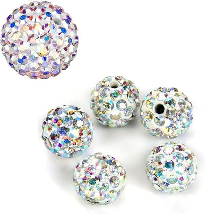 100pcs Adabele Grade A Suncatcher Crystal Rhinestone Pave Loose Beads 8mm Clear AB Polymer Clay Disco Ball Spacers Compatible with Shamballa All Craft Jewelry Making DB8-2