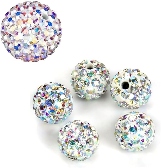 25pcs Adabele Grade A Suncatcher Crystal Rhinestone Pave Loose Beads 12mm Clear AB Polymer Clay Disco Ball Spacers Compatible with Shamballa All Craft Jewelry Making DB12-2