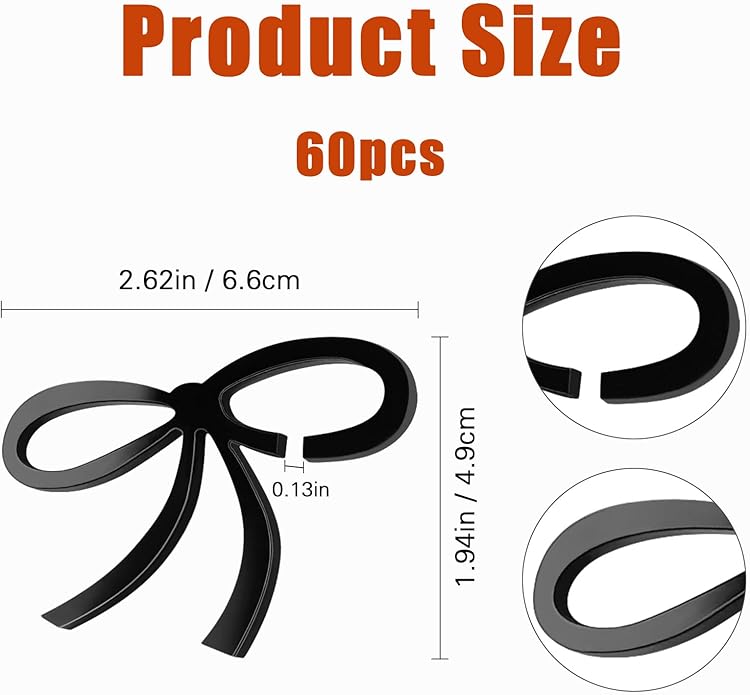 60 Pcs Acrylic Bowknot Wine Glass Charms,Black Coquette Drink Markers Decorative Tags for Bachelorette,Wedding,Birthday & Engagement Parties Coquette Themed Party Decor Accessories