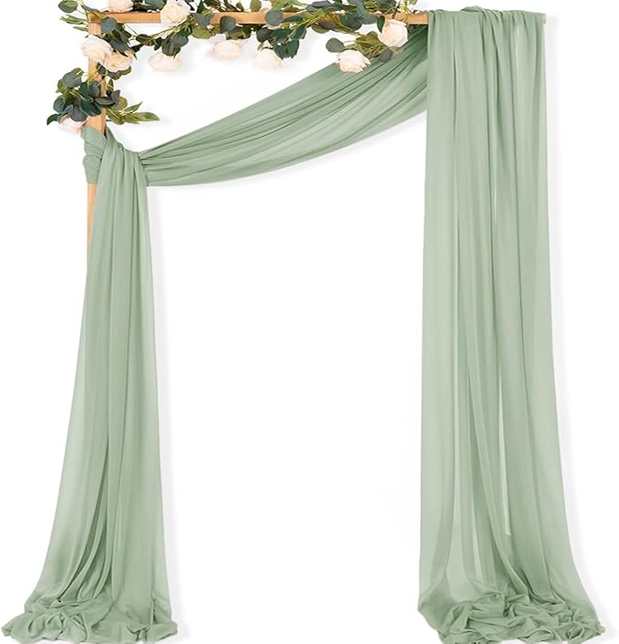 MLMC Sage Green Wedding Arch Draping Fabric 1 Panel 29" x 20 FT Extra Long Gauze Drapes Sheer Backdrop Curtains 6.6 Yards Outdoor Drapery Panels for Wedding Ceremony Party Ceiling Decoration