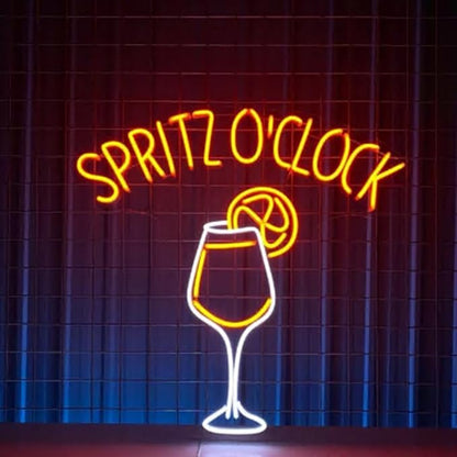 Spritz O'clock Neon Sign, Bar Pub Neon Sign, Custom Neon Sign, Spritz Cocktail Wall Decor, Bar Pub Led Light, Wine Lounge Wall Art Size:20inches