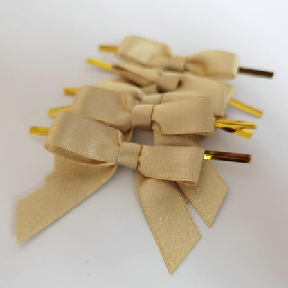 50pcs 2-1/2" Gold Satin Ribbon Bows with Twist Ties for Gift Wrapping Packing Christmas Decoration (Gold)