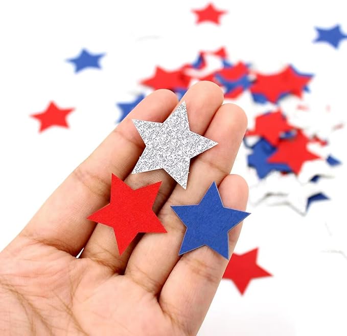 CC Wonderland Star Confetti, Blue Red and Silver, 1.2in, 200pc, Patriotic Party Decoration