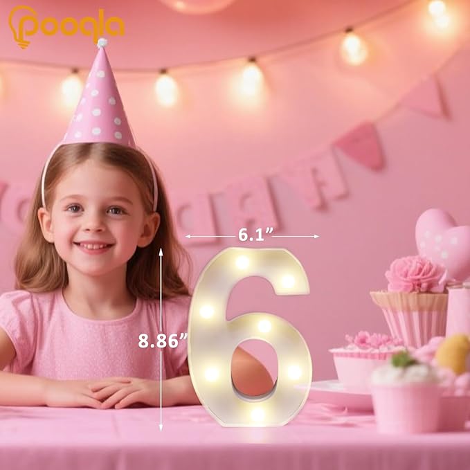 Pooqla Colorful Lighted Numbers with Remote, 35 Colors Light Up Numbers for Party, RGB LED Marquee Number Lights Gift for 6th Birthday Decorations, Wedding, Bar, Night Light, Home Decor, Number 6