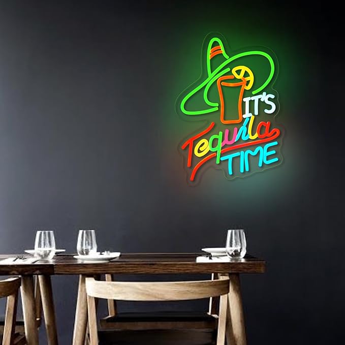 It's Tequila Time Neon Sign Tequila Time Neon Sign for Wall Decor Mexican Tequila USB Dimmable LED Neon Lights for Beer Bar Kitchen Restaurant Home Pub Party Man Cave Club Shops Hotel Store Business Gift