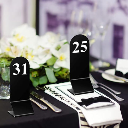 Remerry 50 Pcs Table Numbers 1-50 Acrylic Double Sided Number Cards Acrylic Tent Table Holders Tent Cards Wedding for Restaurant, 2.36 x 6.3 Inch (Black)