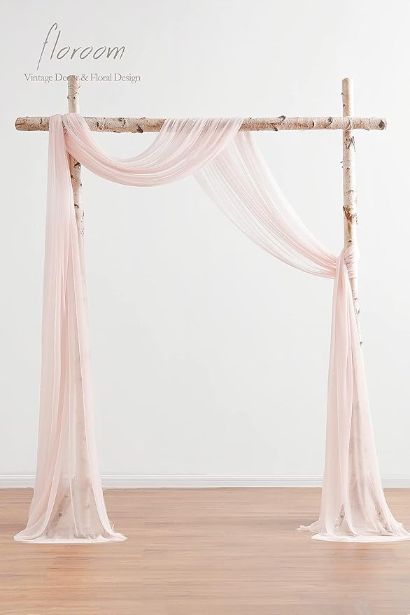 Floroom Wedding Arch Draping Fabric 2 Panels 20Ft Blush Chiffon Fabric Drapes Arbor Drapery Wedding Ceremony Reception Swag Decorations