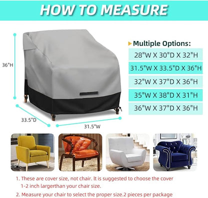 Patio Swivel Chair Cover Waterproof 2 Pack, 600D Heavy Duty Outdoor Furniture Covers for Universal Lawn/Deck/Garden/Backyard Fits up 31.5" W*33.5" D*36" H, Gray/Black