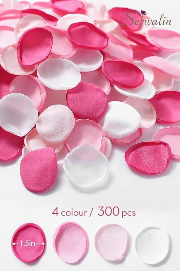Serwalin 300Pcs Silk Rose Petals Fuschia Flower Petals for Wedding Petals Flower Girl Petals for Christmas Aisle Flower Girl Basket Runner Bridal Shower Table Decor (4 Color Mixes)